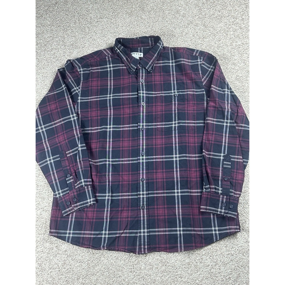 Orvis Men's Flannel Button Down Shirt Size XL Red Black Plaid Outdoors Hiking